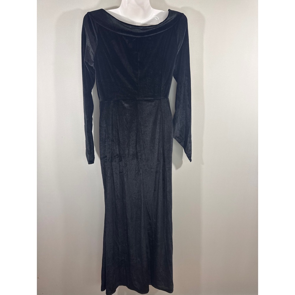 Morticia Black Velvet Off Shoulder Maxi Dress Women M Morticia Costume Goth NWOT - Picture 5 of 8